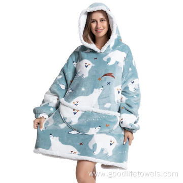 adult oversized home wearable warm fleece blanket hoodie